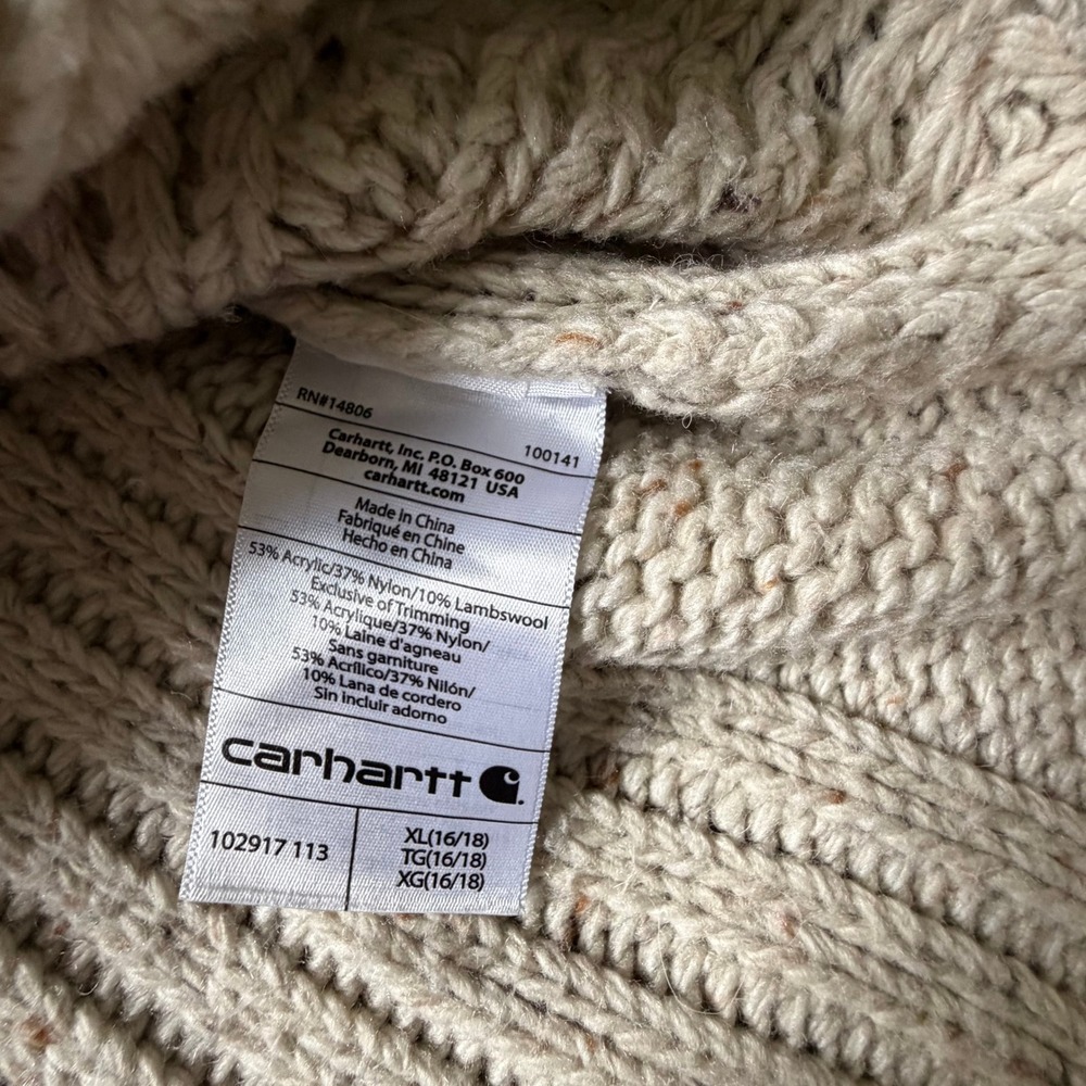Carhartt Oatmeal Cable Knit Sweater Elbow Patches Women's XL Cabincore Gorpcore - Picture 4 of 12